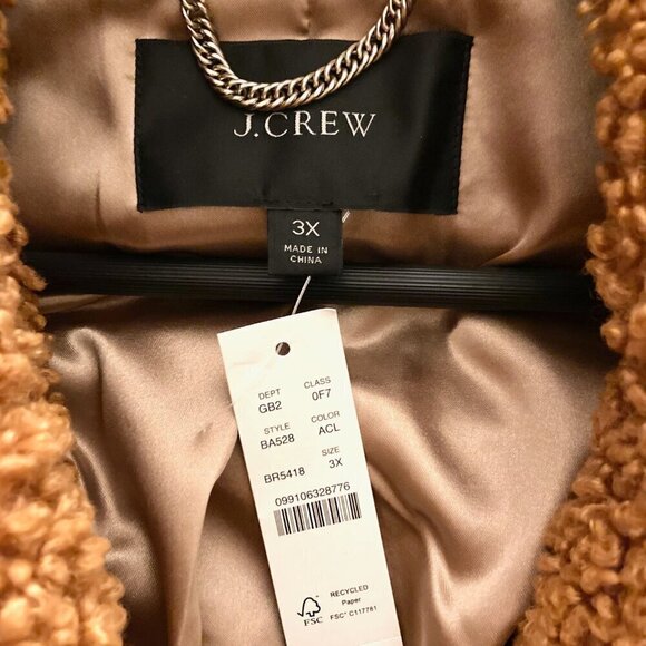J CREW Double Breasted Teddy Sherpa Topcoat Coat Adobe Clay Brown NEW! - Picture 7 of 13